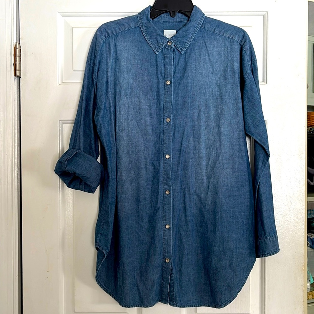 Chicos Denim Button-Down Shirt Top Size‎ 2 (medium - large) Casual Long Sleeve